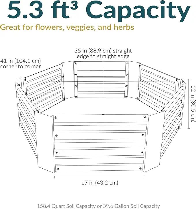 Sunnydaze Galvanized Raised Garden Bed - Metal Raised Bed for Gardening - Outdoor Planter Box for Flowers, Plants, and Vegetables - Gray - 12.25" Hexagon by GreenHaven Gardens