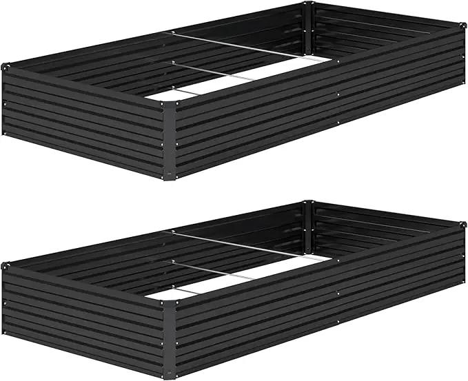 8x4x1ft(2 Pack) Galvanized Raised Garden Bed,Outdoor Planter Box Metal Patio Kit Planting Bed for Vegetables Flowers Herb,Black by GreenHaven Gardens
