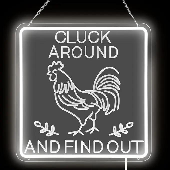 Funny Rooster Decor 16 X 16 Inch Large,Rooster Kitchen Decor Kitchen Sign Dimmable Neon Sign for Farmhouse,Rooster Gifts,Chicken Coop,Garden,Farm House Decoration by GreenHaven Gardens