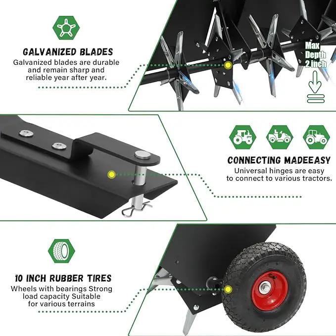 Doniks 48-Inch Tow Behind Lawn Plug Aerator with Universal Hitch, Lawn Aerator Tow Behind with 30 Galvanised Steel Tines,Tray and Inflatable Wheels for Gardens, Lawns, Farms by GreenHaven Gardens