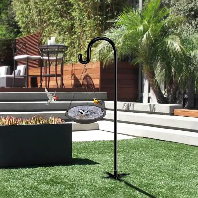 76 in Outdoor Shepherd Hooks for Hanging Plants, Garden Adjustable Heavy Duty Hummingbird Feeder Pole Stand Hanger with Stand for Solar Lantern Flower Baskets Wind Chimes, Black 1 Pack by GreenHaven Gardens