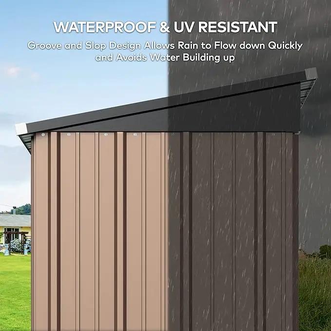 Gizoon 5' x 3' Outdoor Storage Shed with Singe Lockable Door,Galvanized Metal Shed with Air Vent Suitable for The Garden,Tiny House Storage Sheds Outdoor for Backyard Patio Lawn-Brown by GreenHaven Gardens