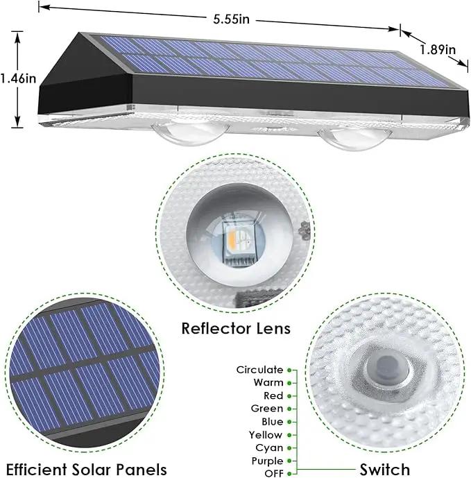 Solar Fence Lights Outdoor - Warm White & RGB 6 Color, Dusk to Dawn Deck Light, IP65 Waterproof Garden Lights for Outside/Backyard/Railing/Step/Patio/Wall (8 pack) by GreenHaven Gardens