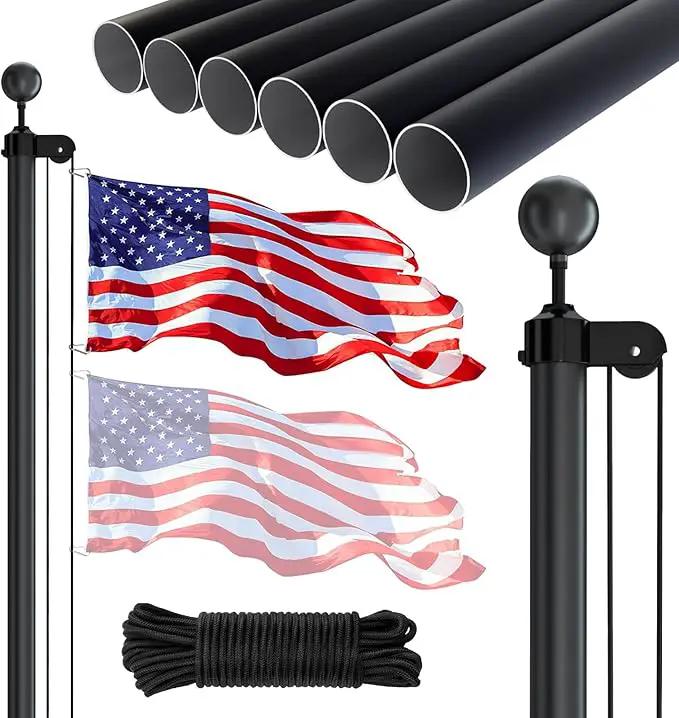 NELXINJO 25FT Sectional Flag Pole Kit, Heavy Duty Aluminum Outdoor In-Ground Flagpole, Black Ball Top, 3x5 USA Flag for Residential commercial Outdoor Garden(25FT, Black) by GreenHaven Gardens