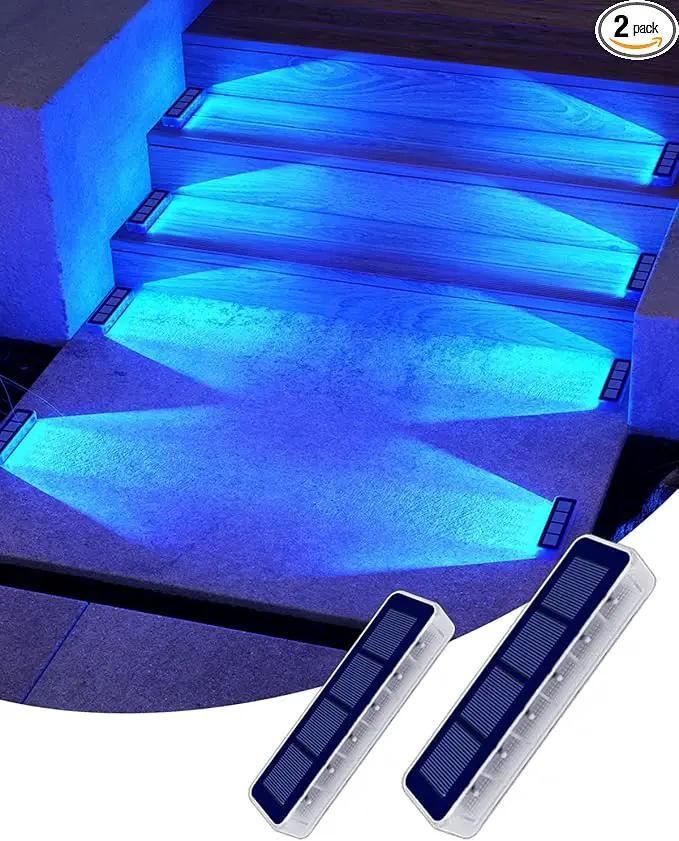 Solar Step Lights for Outside, 2 Pack Solar Stair Lights, Blue Outdoor Deck Light Waterproof, Outdoor Light Solar Powered for Deck, Dock, Pathway, Porch, Path, Ground, Backyard by GreenHaven Gardens