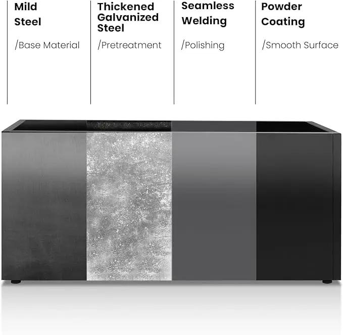 GSK Black Metal Planter Versatile Box with Drainage Holes Galvanized Painted Iron Flower Boxes for Indoor Outdoor Use Ideal Patio Balcony Garden Elevated Plant Bed by GreenHaven Gardens