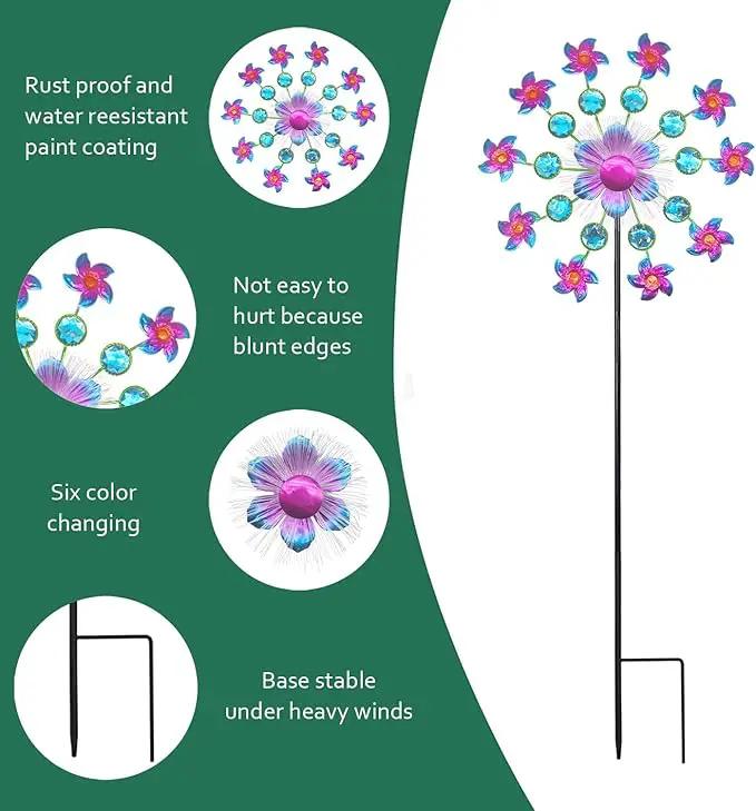 Solar Flower Wind Spinners for Yard and Garden, 40 Inch Solar Windmill Garden Whirligig Kinetic Spinners Decor for Lawn, Patio&Yard, Metal Wind Outdoor Sculpture by GreenHaven Gardens