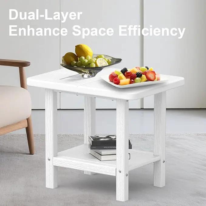 Outdoor Side Table - 2-Tier Storage All Weather Outdoor End Table for Patio - HDPE Morden Easy Maintenance Adirondack Side Table for Pool Porch Balcony Garden Lawn Backyard Outside Indoor by GreenHaven Gardens