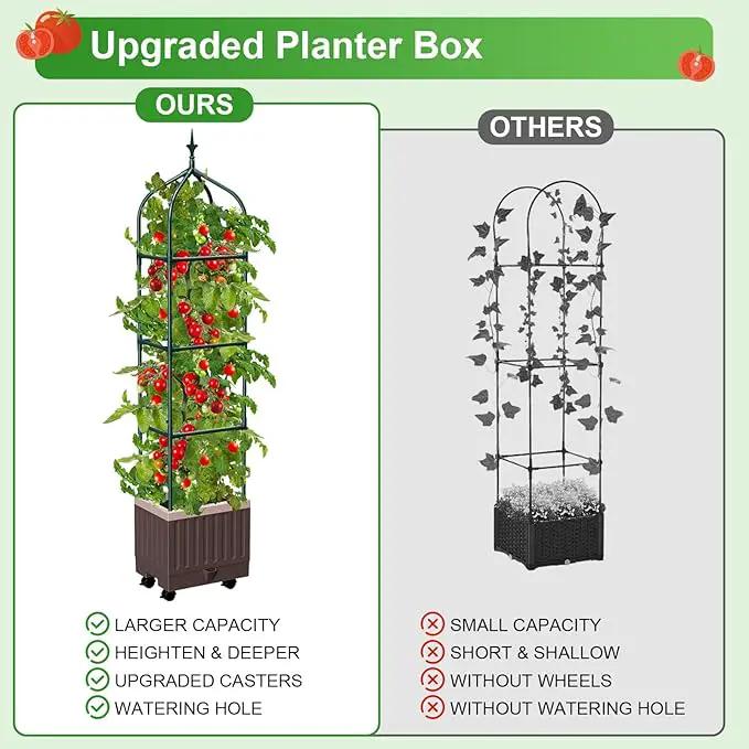 Raised Garden Bed Planter Boxes with Trellis,1pcs 70.9"Self-Watering Tomato Planter Boxes with Trellis for Climbing Vegetables Plants Flowers Tomato with Wheels,Use for Indoor Outdoor (Brown) by GreenHaven Gardens