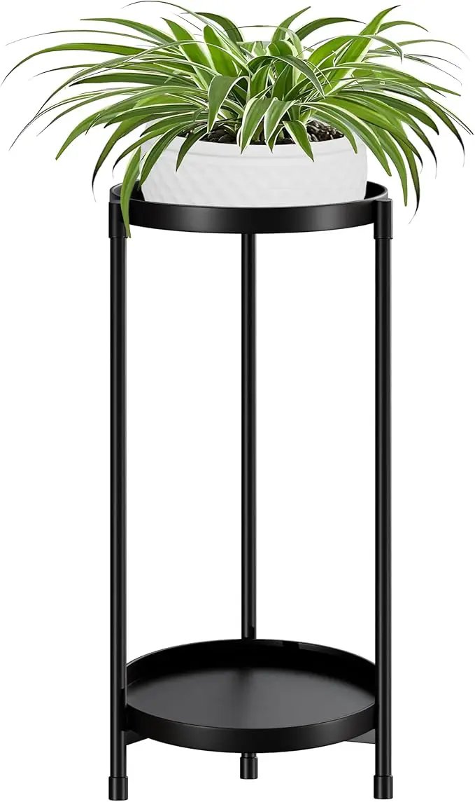 Plant Stand indoor outdoor - 2 Tier black Tall Metal Flower Pot Holder Potted Display Rack - Heavy Duty Corner Plant Shelf for Patio Garden Balcony Living Room Bedroom by GreenHaven Gardens