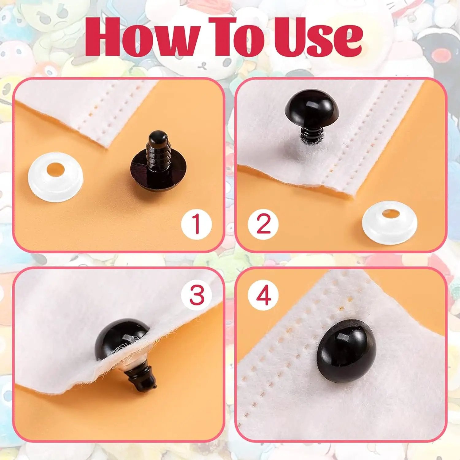 1000 Pcs 6-14mm Safety Eyes and Noses for Crochet, Black Plastic Safety Eyes with Washers, Craft Doll Eyes for Stuffed Animals, DIY Accessories, Assorted Sizes by GreenHaven Gardens