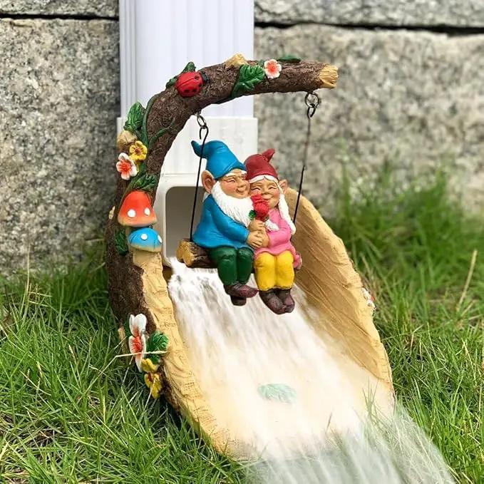 Gnome On The Swing Gutter Downspout Extension Decoration,Rain Downspout Diverter Garden Statue,Decorative Gutter Extension,Downspout Splash Block,Animal Resin Statue Outdoor Décor by GreenHaven Gardens