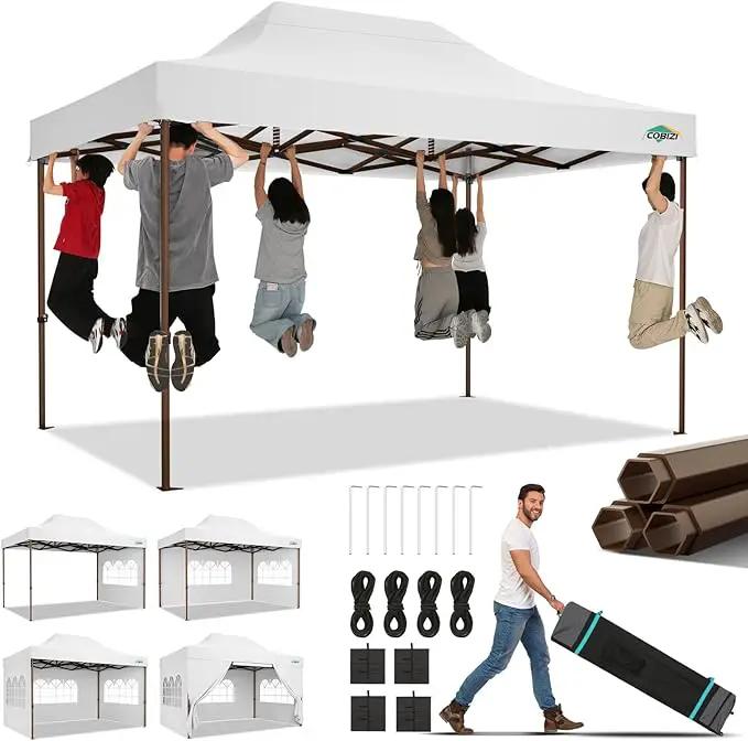 COBIZI 10x15 Pop Up Canopy Tent Heavy Duty with Sidewall, Commercial Outdoor Easy Pop Up Gazebo for Party Wedding All Weather Waterproof UV 50+ with Roller Bag(Leg Upgraded),White