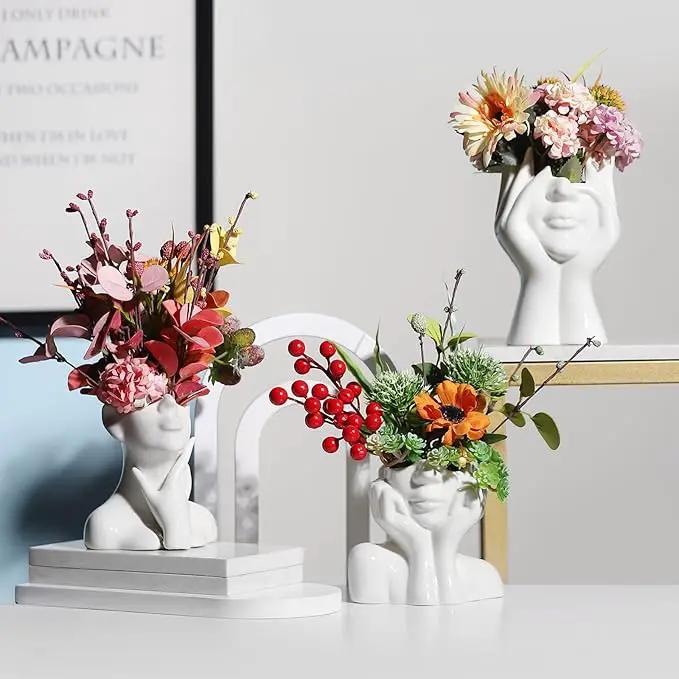 BrownLove Ceramic Face Vase White Flower for Decor Female Form Art Vase Modern Decorative Centerpiece for Table Shelf Living Room Office Bedroom by GreenHaven Gardens