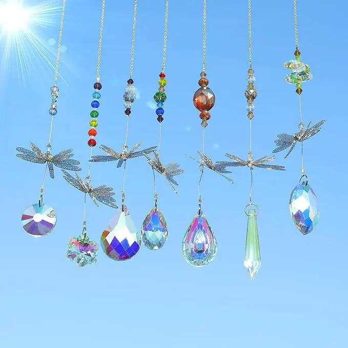Pack of 7 Crystal Suncatchers Dragonfly Pendant Rainbow Maker Hanging for Window Wedding Garden Decor by GreenHaven Gardens
