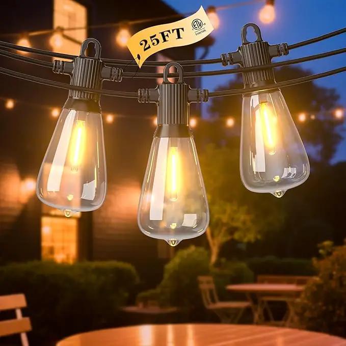 LED Outdoor String Lights, 25FT Outside Waterproof Patio Lights with 12+1 Shatterproof ST38 Edison Bulbs, 2700K Warm White Hanging Light, Dimmable Light for Back Yard Porch Party Gezebo by GreenHaven Gardens