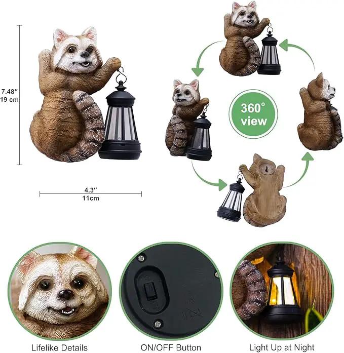 Raccoon Tree Hungger with Solar Lantern - 7.4 Inch Raccoon Outdoor Statue for Garden Yard Decor Outside,Best Garden Gifts for Mom,Women by GreenHaven Gardens