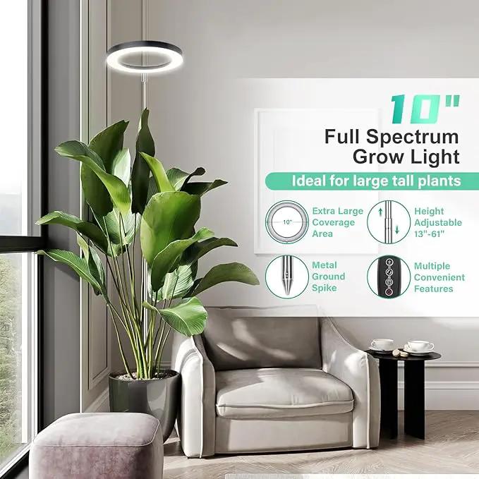 LORDEM 10" Full Spectrum Grow Light, 160 LEDs Plant Lamp for Indoor Plants, Grow Lamp with 4/8/12H Auto Timer, 10 Dimmable Levels, 3 Spectrum Modes, 61" Height Adjustable, Ideal for Large Tall Plants by GreenHaven Gardens