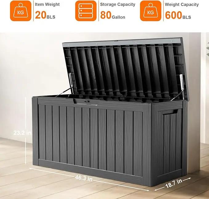 80 Gallon Resin Deck Box, Lockable Patio Outdoor Storage Box for Furniture, Garden Tools and Tools Storage, Waterproof Outside Storage Box - Black by GreenHaven Gardens