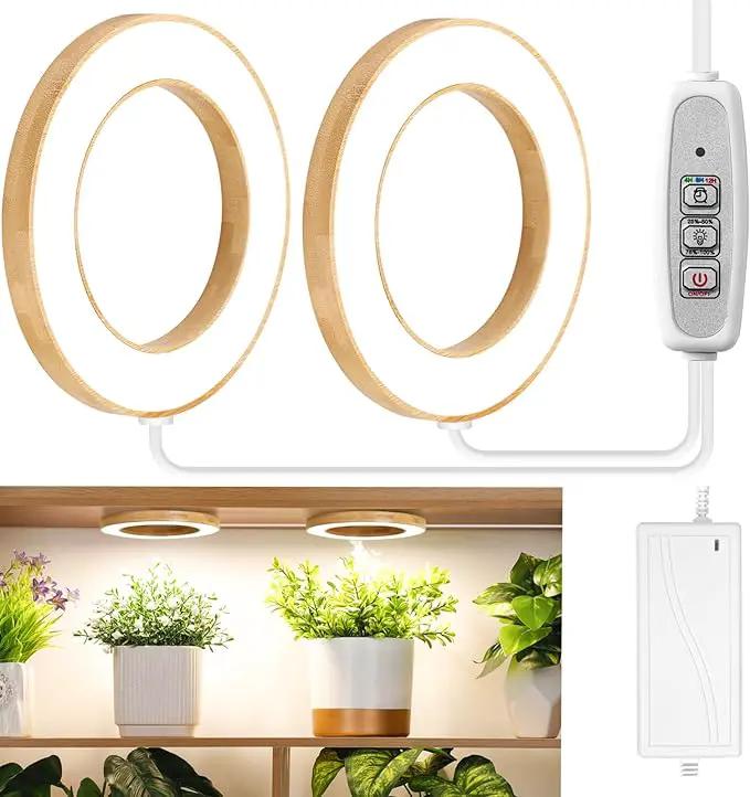 LORDEM 6.3" Bamboo Ceiling Grow Light for Indoor Plants, 144 LEDs Full Spectrum Grow Lamp, Under Cabinet Plant Light with 4/8/12H Auto Timer, 3 Switch Modes, 4 Dimmable Brightness Levels, Dual Head by GreenHaven Gardens