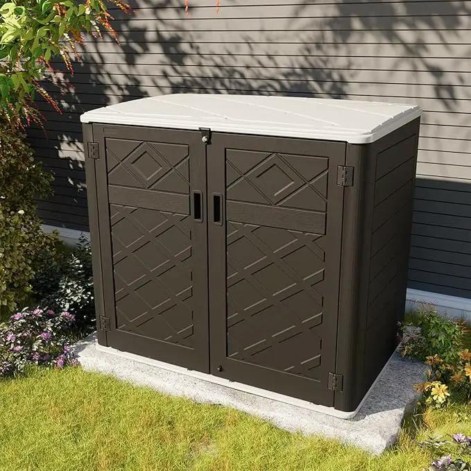 KINYING Larger Outdoor Storage Shed Weather Resistance, Resin Sheds & Outdoor Storage for Garden, Patios, Backyards, 48 Cu.Ft Tool Shed for Garbage Cans, Lawn Mower, Garden Tools,Black by GreenHaven Gardens