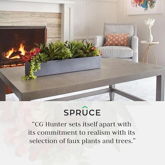 Oblong Faux Succulent Arrangement, Premium Artificial Indoor Plant Enhances Interior Design, Display on any Surface in Your Home Adding an Inviting Touch of Nature, Grey Planter Pot Included by GreenHaven Gardens