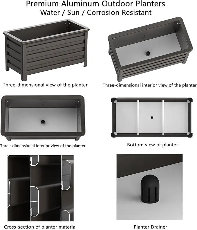 Aluminum Rectangular Outdoor Planter 39.36" Long Box Planter for Patio Porch Indoor Outdoor Weather-Resistant Large Planters with Drainage Hole for Flowers, Dark Brown, 19.68"D x 39.36"W x 19.68"H by GreenHaven Gardens