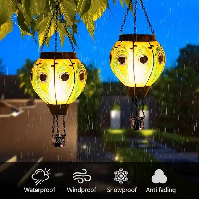 Starsoul 2 PC Peacock Hot Air Balloon Solar Lantern with Flame Glass Outdoor Hanging Hot Air Balloon Solar Light Waterproof Garden Patio Yard Party Decorations by GreenHaven Gardens