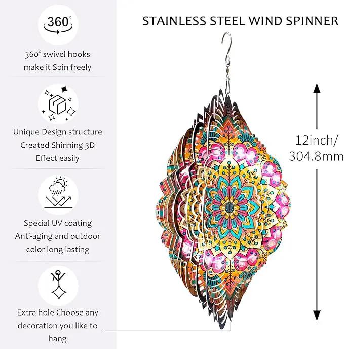 Wind Spinners Outdoor Mandala Lucky Star,Laser Cut Metal Kinetic Art Wind Spinner Gift for Christmas,12In Stainless Steel Hanging Yard&Garden 3D Wind Sculpture Decorations Indoor Spinners by GreenHaven Gardens