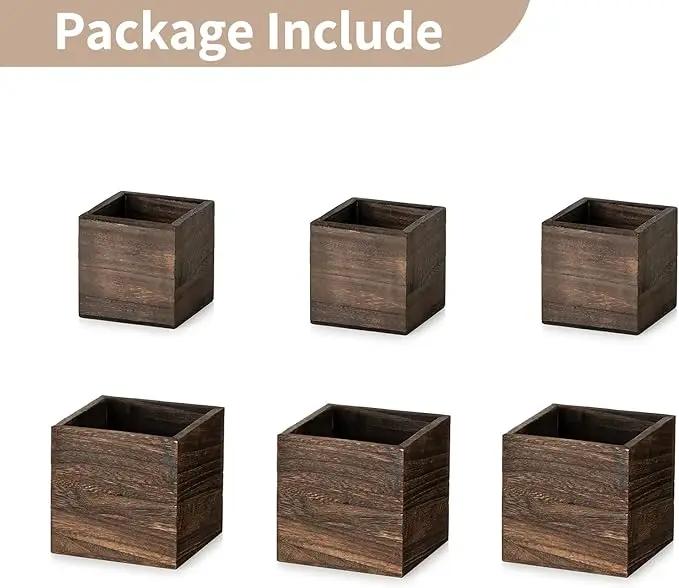 NUPTIO Wooden Box for Centerpiece Wedding: 6 Pcs Rustic Square Planter Box for Christmas Centerpiece Table Fall Decorations - 4×4" & 5×5" Small Wood Vases Flower Pots for Windowsill Home Garden Decor by GreenHaven Gardens