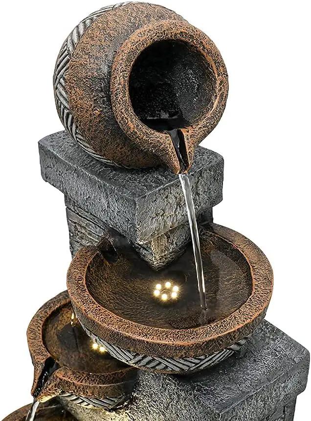 SunJet 5-Tiers Indoor/Outdoor Garden Water Fountain - 42.5inches Modern Floor-Standing Cascading Water Feature - Suitable for Deck, Patio, Porch, Yard Decor by GreenHaven Gardens