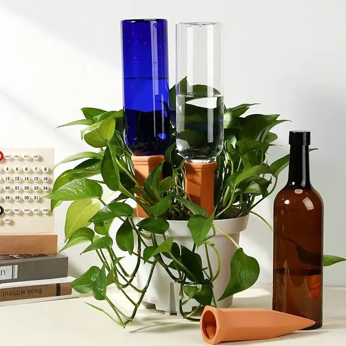 3 Sets Plant Watering Devices Include Terracotta Self Watering Spikes and 26 oz Plastic Bottles, Slow Release Vacation Insert Automatic Plant Waterer Device (Blue Clear Brown and Terracotta) by GreenHaven Gardens