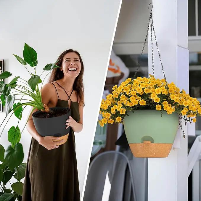 ZMTECH 12 Inch Hanging Planters for Indoor Outdoor Plants, 1 Pack Self Watering Hanging Plant Pots with Drainage Holes and Removable Saucer, Plastic Flower Hanging Pots with Watering Lip (White) by GreenHaven Gardens