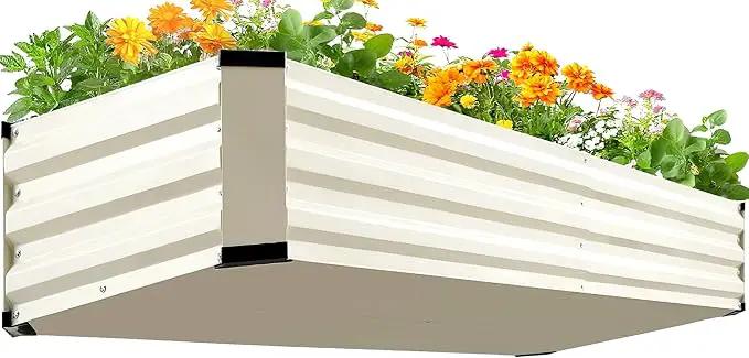 KING BIRD Raised Garden Bed Kit with Bottom 2025 Upgraded Galvanized Planter Garden Box Outdoor & Indoor for Gardening, Vegetables, Flowers, Beige, 70.8x23.6x11.8 in by GreenHaven Gardens