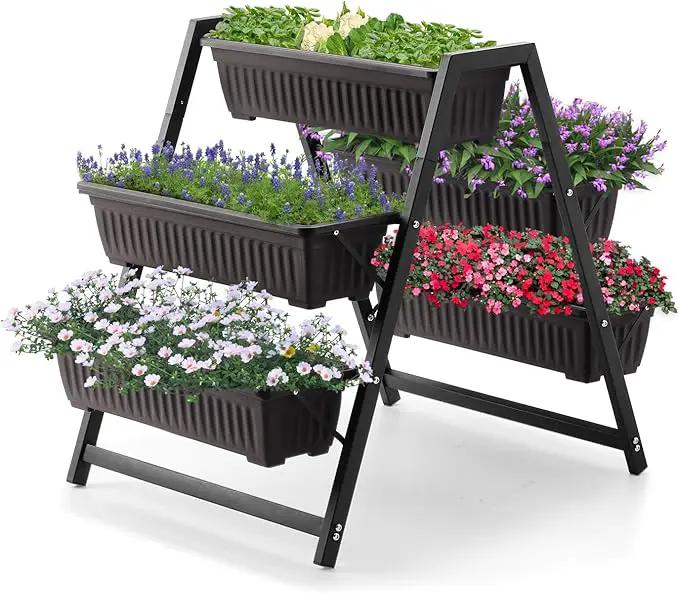 Raised Garden Planter Bed, Tiered Planter Stand with 5 Boxes (Brown), 26" Long*36.5" Wide*31" Tall, Good for Herbs, Flowers, or Vegetables in Patio Balcony Indoor Outdoor by GreenHaven Gardens