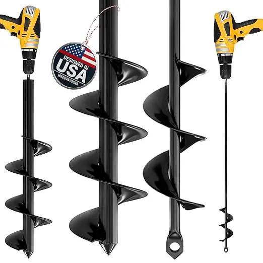K-Brands Auger Drill Bit for Planting 2 Pack 1.6 x 16 Inch & 3.5 x 16 Inch Set – Garden Spiral Hole and Bulb Planter Tool for Umbrella Holes - Compatible with 3/8 Inch Hex Drive by GreenHaven Gardens