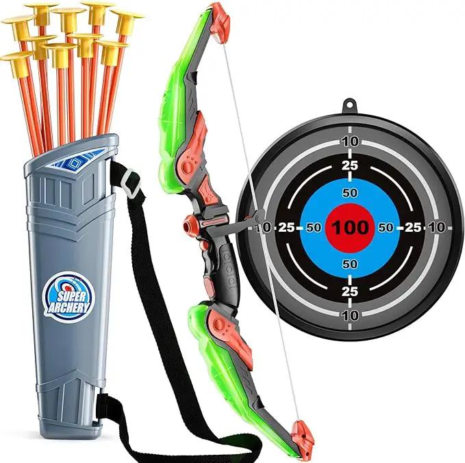TEMI Bow and Arrow Set for Kids - Archery Toy Set - LED Light Up with Suction Cup Arrows, Target & Quiver, Indoor and Outdoor Toys for Children Boys Girls by GreenHaven Gardens