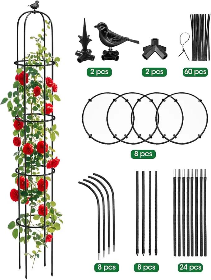 2 Pcs Garden Trellis for Climbing Plants, 6.2 Ft Rustproof Metal Pipe with Heavy Duty Plastic Coated, Garden Outdoor Indoor Potted Plant Support, Obelisk Garden Trellis for Climbing Vine by GreenHaven Gardens