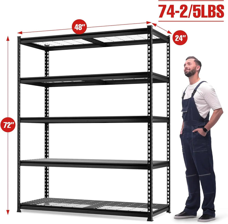 WORKPRO 5-Tier Metal Shelving Unit, 48”W x 24”D x 72”H, Heavy Duty Adjustable Storage Rack, 4000 lbs Load Capacity (Total), for Garage, Basement, Warehouse, Workshop by GreenHaven Gardens