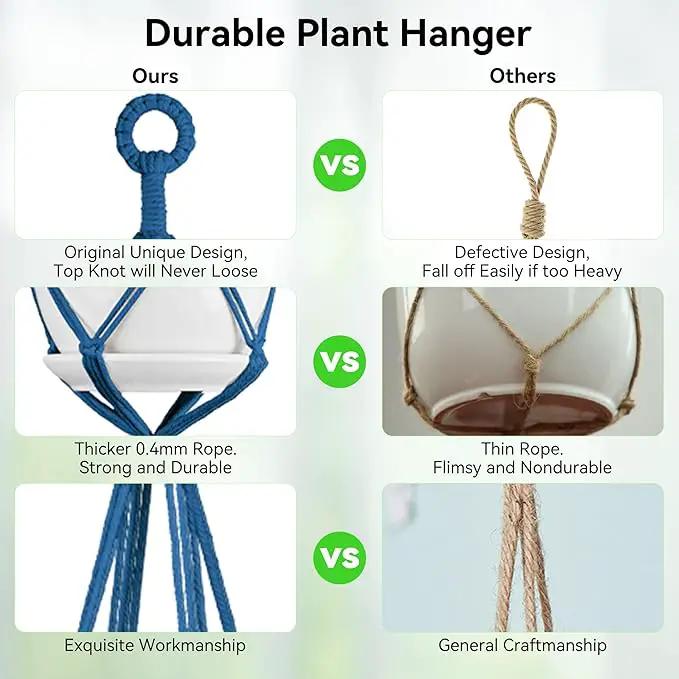 USLAI Macrame Plant Hanger Indoor Outdoor, Up to 4-15 inch Pot, Heavy 20lb Planters, Extra Long Strong Hanging Planter Basket Holder, Boho Home Decor, 49+72 Inch, Blue (POTS NOT Included) by GreenHaven Gardens