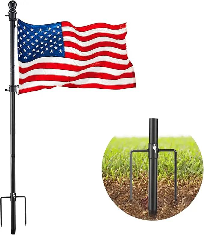 Black Flag Poles for Outside in Ground - 8.3ft Flag Pole for House with 2 Pronges Base - Stainless Steel Flag Pole Kit with 3x5FT American Flag for Yard Residential Commercial by GreenHaven Gardens