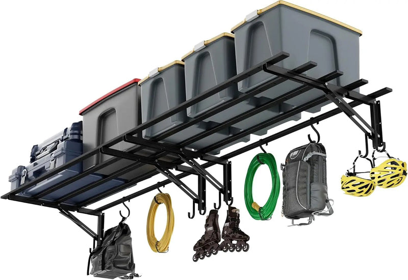 2-Pack Garage Storage System Shelves 3.21x1.64 ft - Industrial Hanging Shelf Wall Mount Kit with Hooks, Folding Garage Wall Shelves, Durable Metal Floating Shelf, Black Shelves Wall Mounted Setup by GreenHaven Gardens