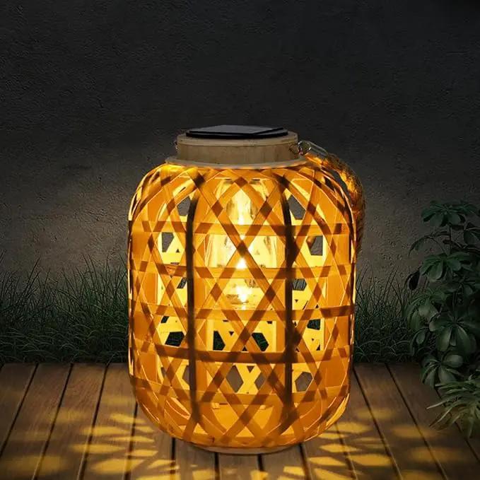 Solar Rattan Lantern Outdoor Hanging Lights with Handle, Waterproof Rattan Solar Lantern, Natural Bamboo LED Decorative Garden Lights for Yard, Patio, Wedding, Home Decoration by GreenHaven Gardens