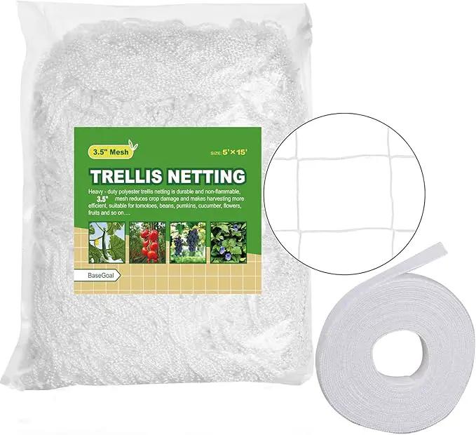 All-Weather Trellis Netting Mesh Plant Garden Vine Growing Flexible String Net (3.5" Mesh ployester, 5' Wx 15'L) by GreenHaven Gardens