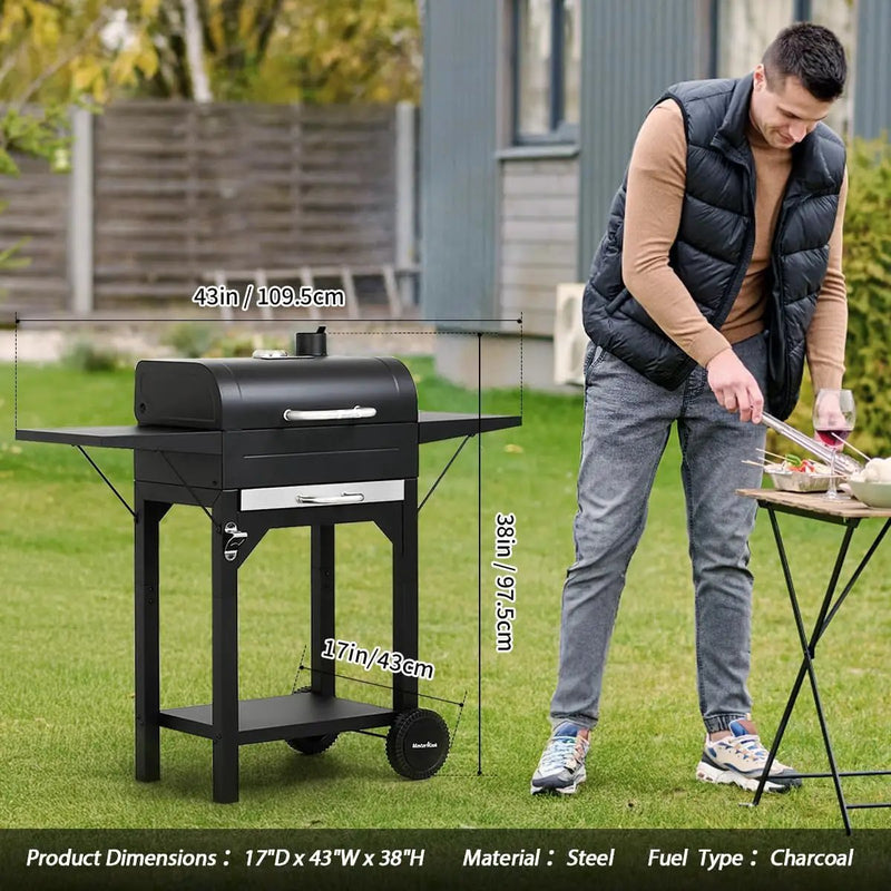 MASTER COOK Charcoal Grill with Two Side Tables, Heavy-duty Steel Barbecue BBQ Grill for Outdoor Picnic Backyard Patio and Parties, 43"*38"*17" by GreenHaven Gardens