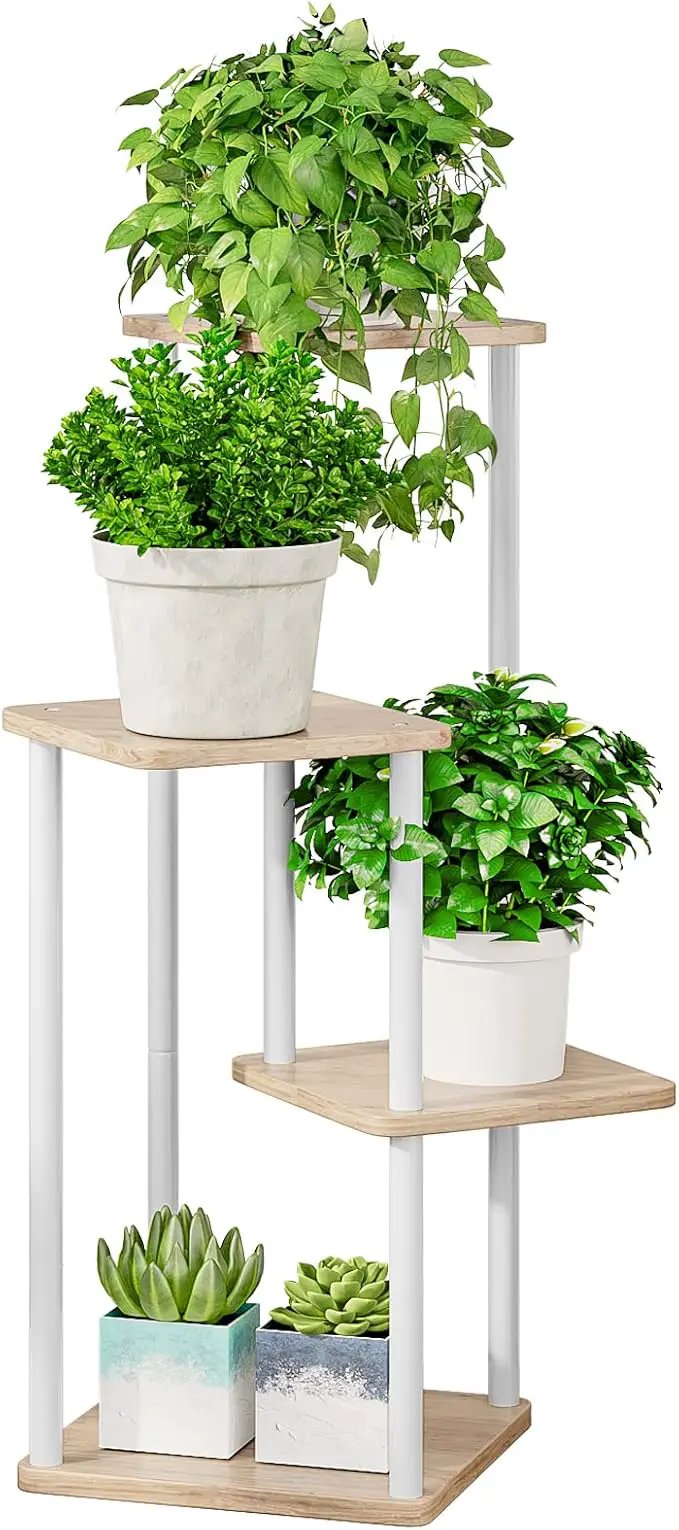 AZERPIAN Plant Stand 4 Tier Indoor Metal Flower Shelf for Multiple Plants Corner Tall Flower Holders for Patio Garden Living Room Balcony Bedroom, Black (4 Tier-White) by GreenHaven Gardens