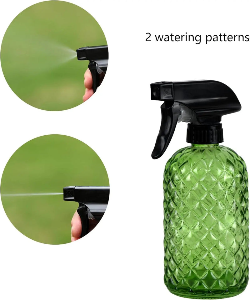 12Oz Glass Plant Spray Bottle, Gem Pattern Glass Sprayer, Watering Can with Black Plastic Top Pump, Handheld Watering Can for Indoor Outdoor Potted Plants and Greenery (Green) by GreenHaven Gardens