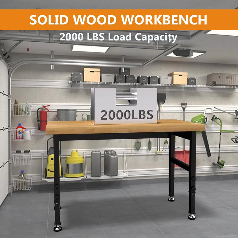 Solid Wood 48" Work Bench, Adjustable Height Workbench, Heavy-Duty Work Table, 2000 LBS Load Capacity Workstation for Garage, Workshop, Office, Home(48" X 24") by GreenHaven Gardens