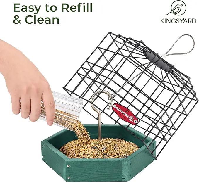 Kingsyard Squirrel Proof Platform Bird Feeders for Outdoor Hanging, Caged Bird Feeder for Small Wildbirds, Recycled Plastic Feeding Platform with Metal Seed Tray, Green by GreenHaven Gardens