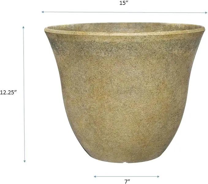 Classic Home and Garden Honeysuckle Resin Flower Pot Planter, Fossil Stone, 15" by GreenHaven Gardens